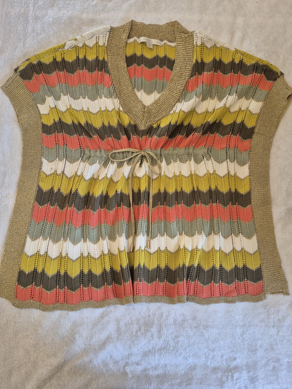 Striped Knit V-Neck Women's Sweater - Multi